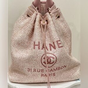 Chanel Deauville Metallic Pink  Drawstring Backpack